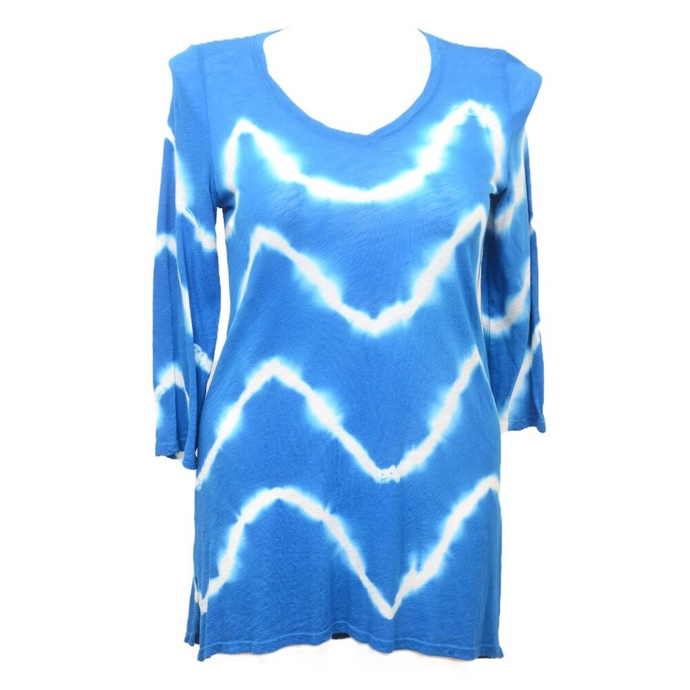 Zenergy by Chico's Tie-dye Mesh Back 3/4 Sleeve T-Shirt Nautical Spring Top Tuni